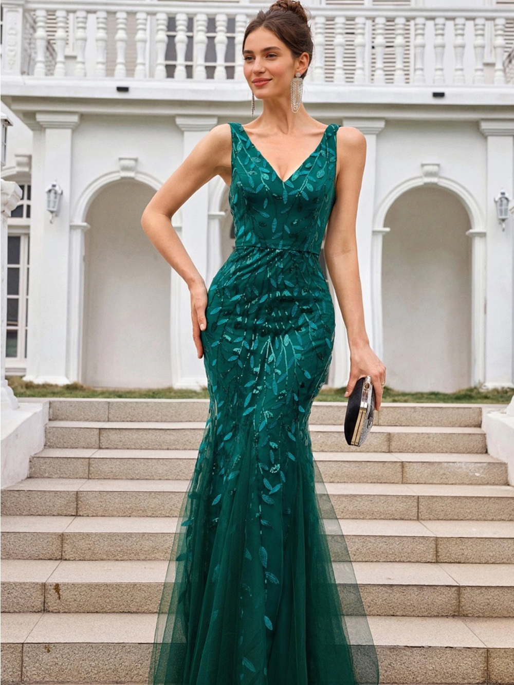 Fairy Elegant Emerald Green V-Neck Mermaid Hem Evening Gown